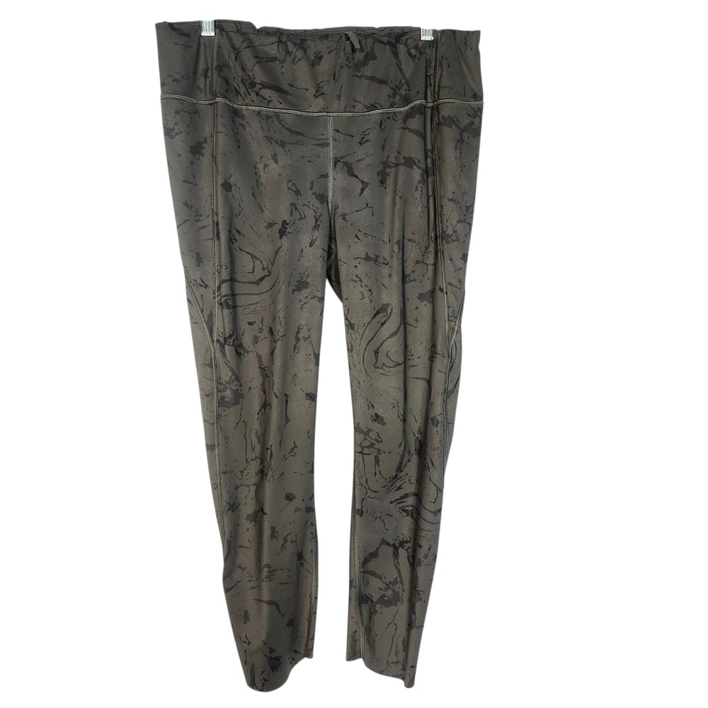 Athleta Velocity 7/8 Leggings Womens Size L Grey Marble Print Gymwear Athleisure